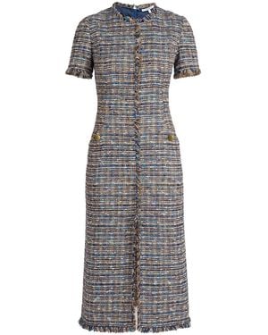 Santorelli Neutrals Nisha Short Sleeve Midi Sheath Tweed Dress - Gray