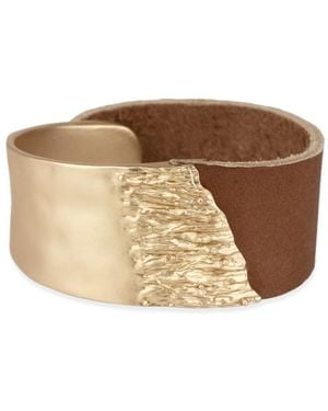 Saachi Leather Metal Statement Bracelet - Brown