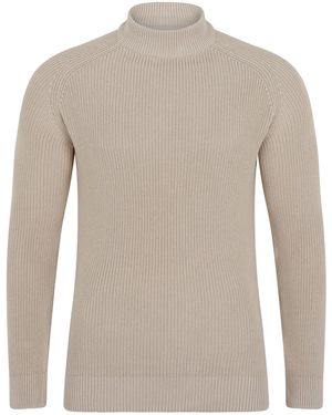 Paul James Knitwear Midweight Cotton Byrne Ribbed Mock Turtle Neck Jumper - Grey