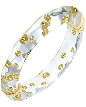 Gold & Honey Thin Clear Faceted Lucite Bangle With Beads - Metallic