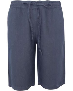 Haris Cotton Solid Linen Shorts With Knot Waist Slant Pocket Marine - Blue