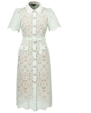 Smart and Joy Neutrals Sheer Full Lace Button Line Dress - White