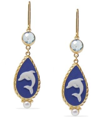 Vintouch Italy Dolphins Cameo Earrings With Topaz - Blue