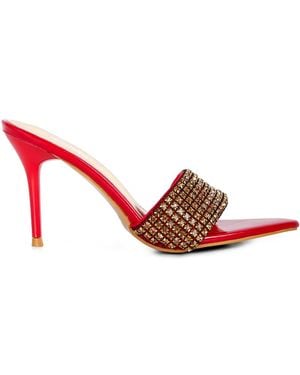Rag & Co Adina Diamante Embellished Slip On Sandals - Red