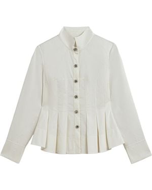 Nocturne Pleated Hem Button-Down Shirt - White