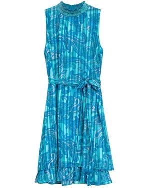 Niza Flowy Maxi Dress With V-Neck And Decorative Ruffle - Blue