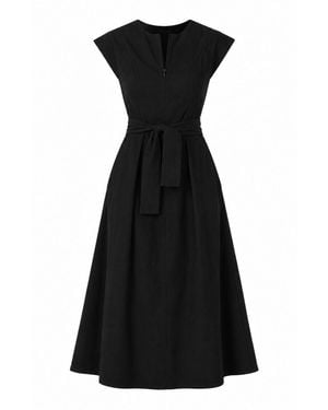 SACHA DRAKE Zip Front Stretch Fit And Flare Midi Dress - Black