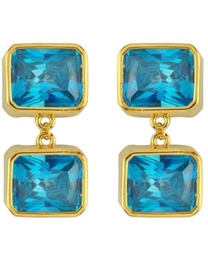 LINYA JEWELLERY Double Crystal Stone Dangle Earrings - Blue