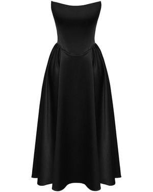 POST MERIDIEM Tuck Corset Top Midi Dress - Black