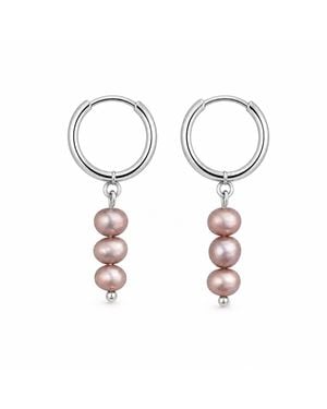 Pearl Code Pearl Huggie Earrings – Small Hoops - Metallic
