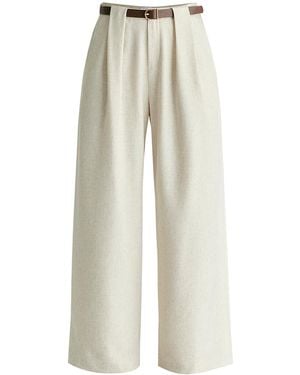 Paisie Neutrals Belted Wide Leg Trousers With Box Pleats - Natural