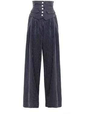 Julia Allert Pinstripe Statement Buttoned Trousers - Blue