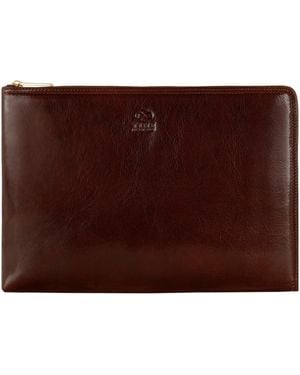 Time Resistance Leather Clutch Purse - Brown