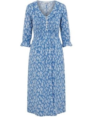 At Last Cotton Karen 3/4 Sleeve Day Dress - Blue