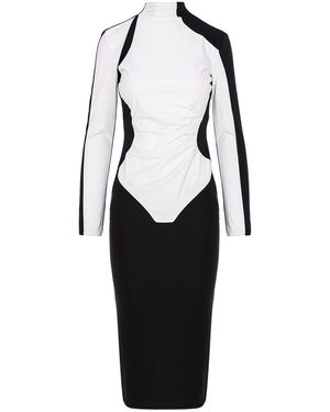 BLUZAT Bicolor Bodycon Midi Dress With High Neck in Brown | Lyst