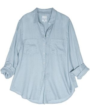 Hut Noosa Breeze Boyfriend Linen Oversized Shirt - Blue