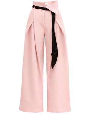 Julia Allert Fashion Forward Wide-Leg Trousers & Contrast Belt - Pink