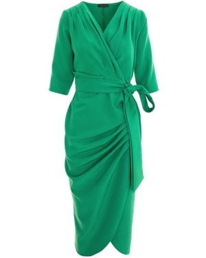 concept A trois Midi Wrap Dress With Three Quarter Sleeves - Green