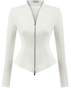 Nocturne Neutrals Front Zippered Blouse - White