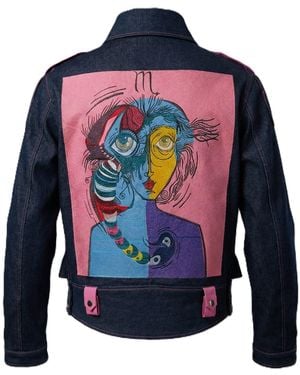 Zasta Studio Zodiac Scorpio Denim Embroidered Biker Jacket - Blue