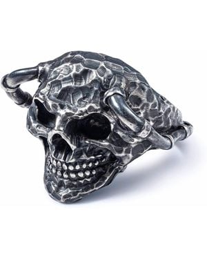 German Kabirski Valkyr Oxidized Ring Sculpted Into A Skull - Blue