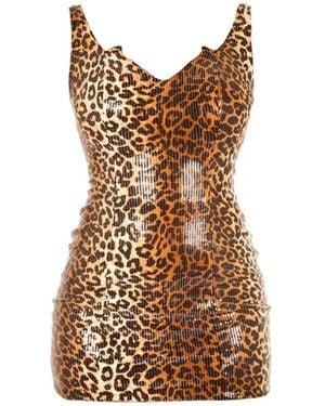 Marteya Kirah Leopard Print Sequin Mini Dress - Brown