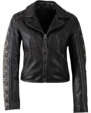 Mauritius Embroidered Leather Jacket Cora - Black