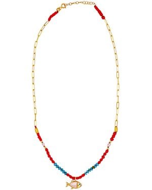 1610Istanbul Mosaic Fish Lapis Necklace - Red