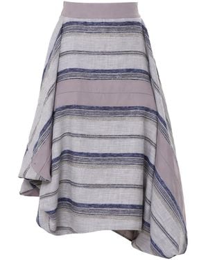 Metamorph Asymmetric Midi Striped Skirt - Gray