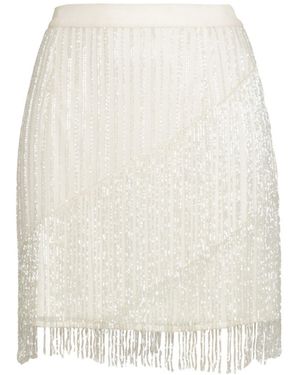 Rose & Nancy Elsa Ivory Fringe Beaded Mini Skirt - White