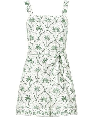Yumi' Palm Print Cotton Playsuit - Green