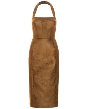 LAHIVE Neutrals Aliza Bronzed Vevlet Halter Dress - Brown