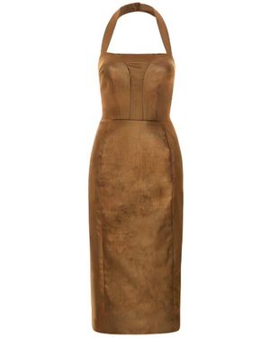 LAHIVE Neutrals Aliza Bronzed Vevlet Halter Dress - Brown