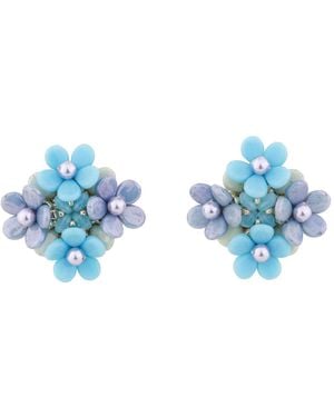 Oana Savu Flower Earrings Flowers Jewellery Beaded Ear Studs - Blue