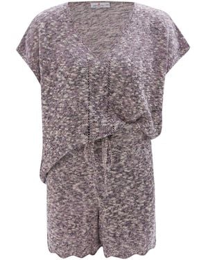 Peraluna Renge Knitted Blouse & Shorts Matching Set - Purple