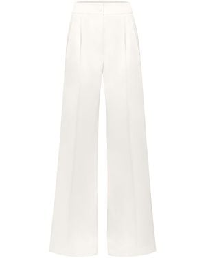 Tia Dorraine High-Waist Wide-Leg Satin Trousers - White