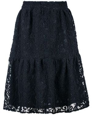 Conquista Lace Jacquard Midi Skirt – Soft Textured Polyester, Elastic Waist - Blue