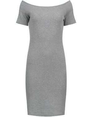 Conquista Off-Shoulder Ribbed Cotton Dress - Gray