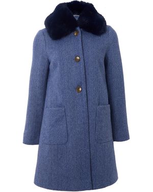 Louche Dryden Herringbone Fur Collared Coat - Blue