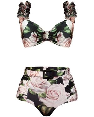 Nur Karaata Lily Top Bloom Bikini Set - Black