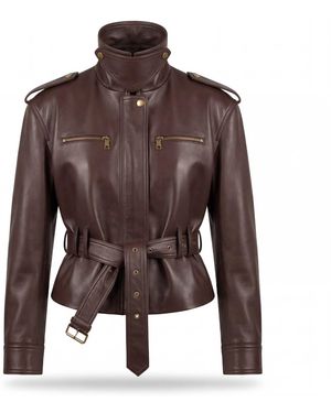 Irmak Su Guclu Yukon Structured Leather Jacket With Belted Waist - Brown