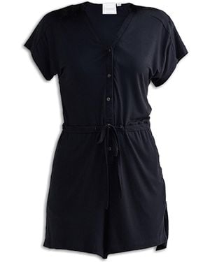 REISTOR V Neck Drawstring Knit Romper - Black