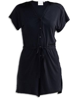 REISTOR V Neck Drawstring Knit Romper - Black