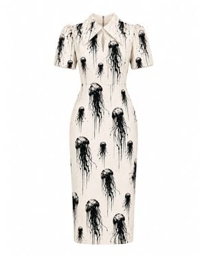 Julia Allert Neutrals Ivory Jellyfish Print Short Sleeve Midi Dress – Capsule Edition - White