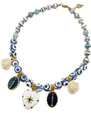 Achala Handcrafted Magali Tibet Agate Heart Pendant Necklace - Blue