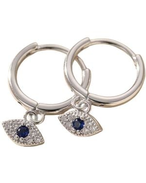 Sophelia Minimalist Small Evil Eye Charm Dainty Hoop Sterling Earrings - White
