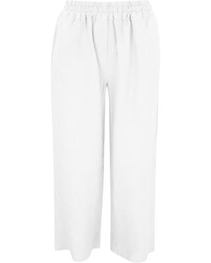 Haris Cotton Solid Wide Leg Linen Trousers With Slant Pocket - White