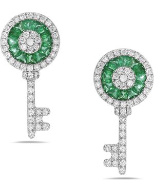 Artisan Emerald & Diamond Key Drop Earrings - Green