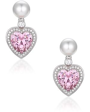 Santinni Marie Pearl & Crystal Heart Earrings - Pink