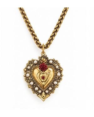 Vstyle Sacred Heart Rose Pearl Necklace - Metallic